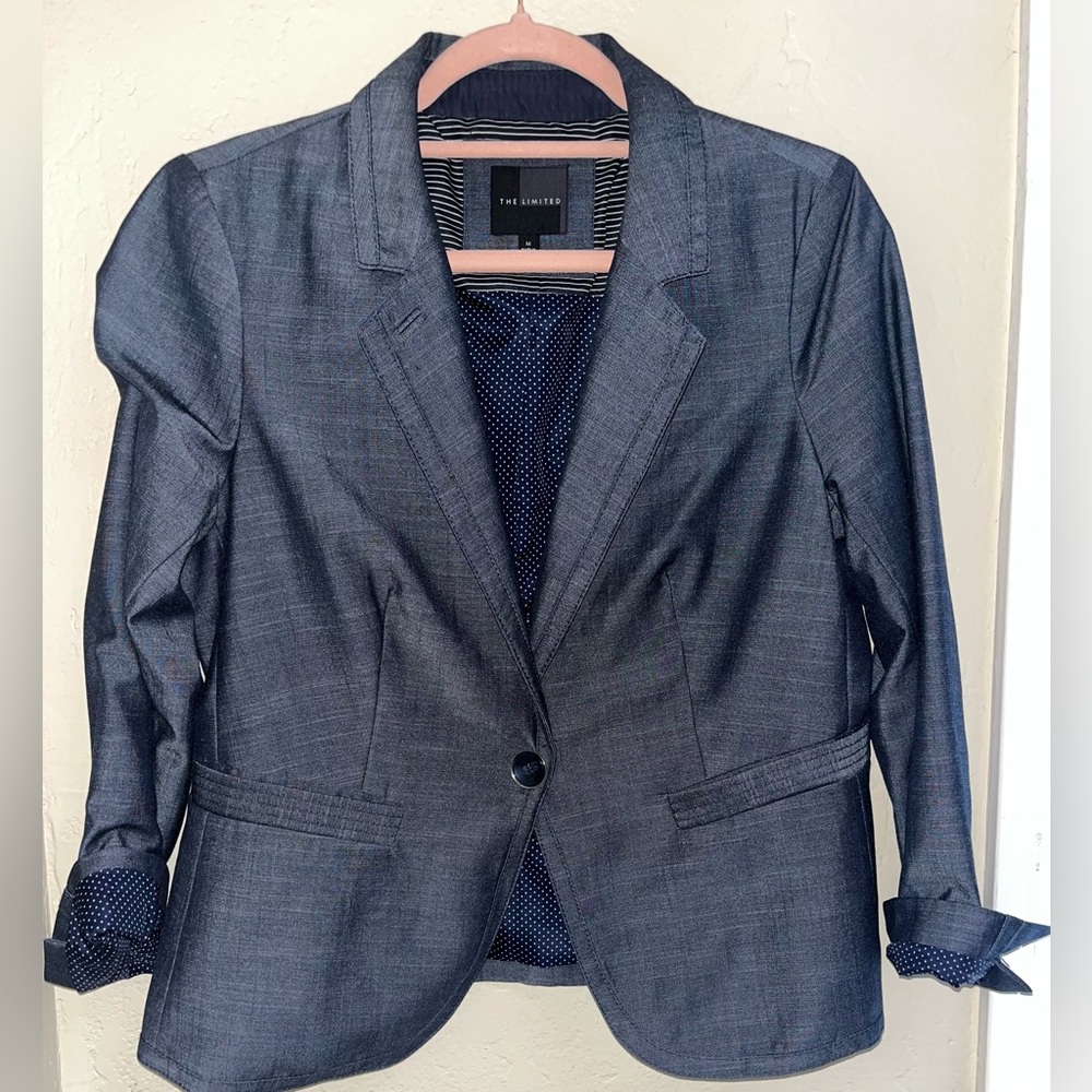 The Limited Blue Blazer with Tailored Fit, Notched Lapels and polka dot lining